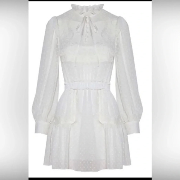 LOVESHACKFANCY Amber Lace Tie-Neck Long-Sleeve Coverup Dress small - Picture 7 of 7